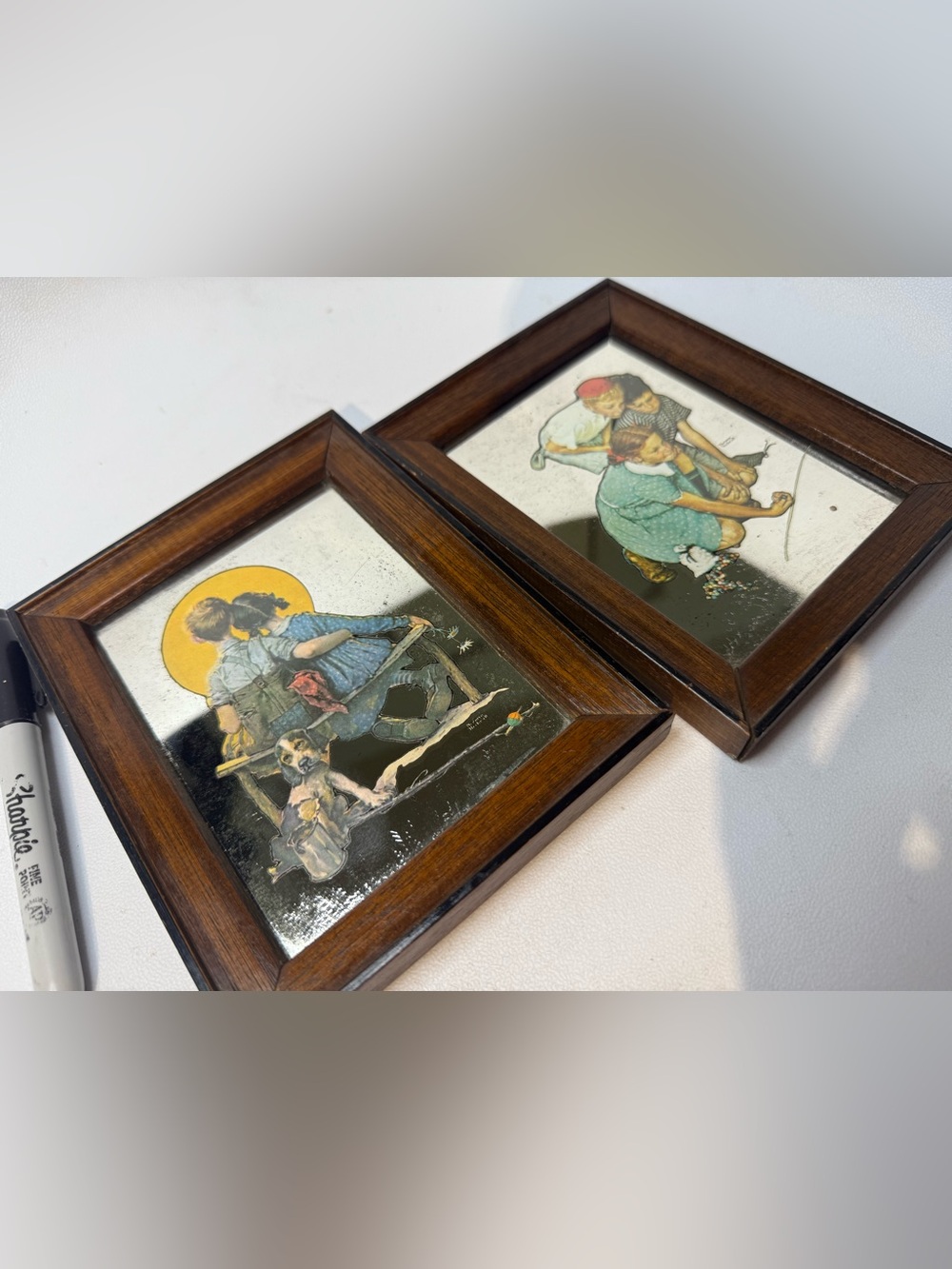 Vintage Norman Rockwell Glassiques Pictorial Mirrors Set of 2 Framed Art